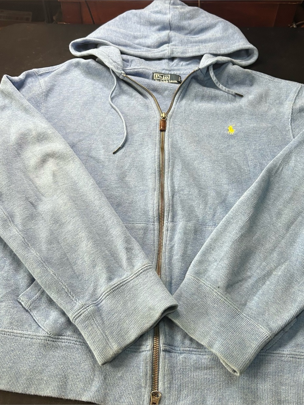 Ralph Lauren Light Blue Full-Zip Hoodie with Yellow Pony